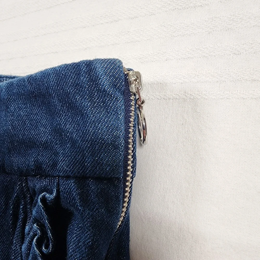 Zara Pants Womens Large Pull On Knit Denim Sweat Baggy Flare Bootcut Y2K